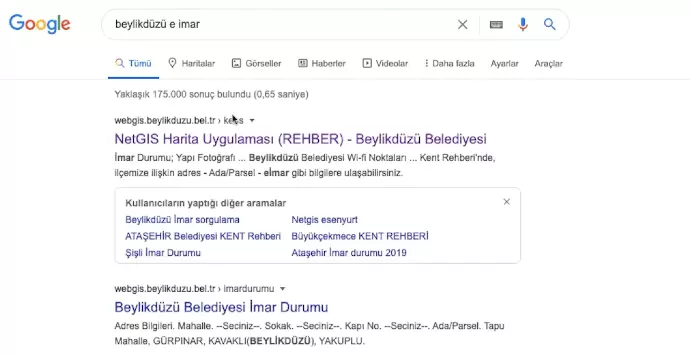 Google'da E-İmar Araması