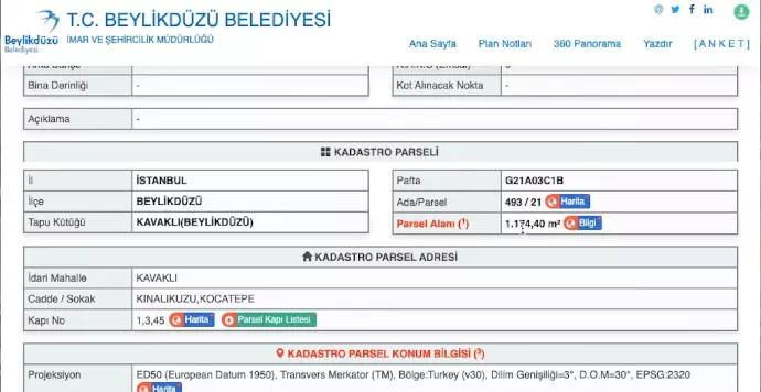 İmar Planı Kadastro Parseli Adresi