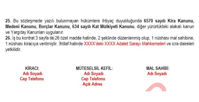 Örnek Kira Sözleşmesi Hususi Şartlar (Devam3)