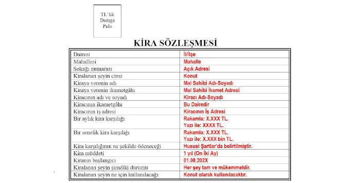 Kira Sözleşmesi Kapak Sayfası