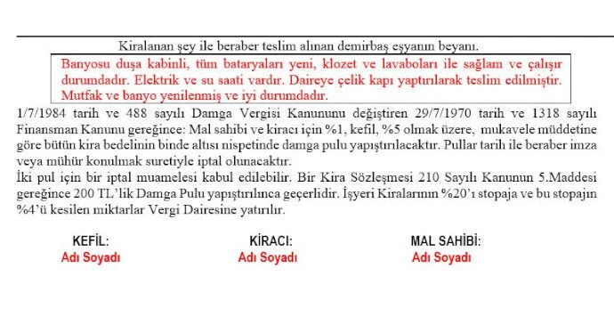 Örnek Kira Sözleşmesi Kapak Bilgiler