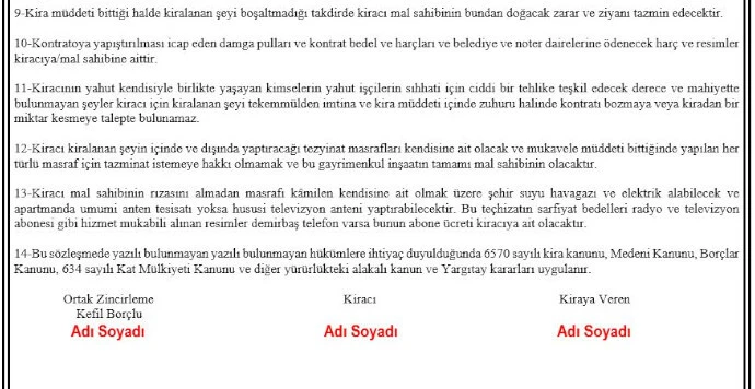 Örnek Kira Sözleşmesi Şartlar