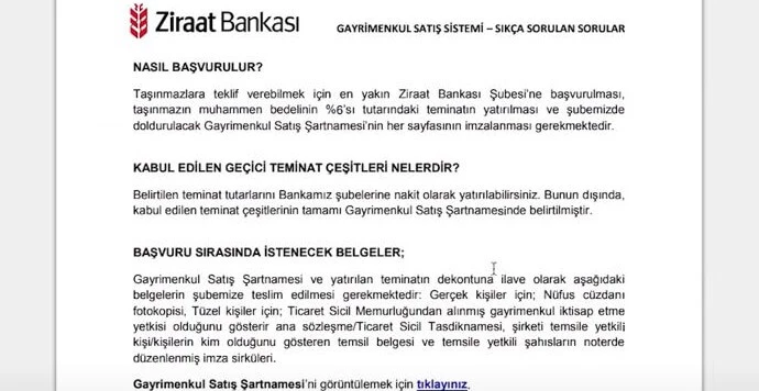 Ziraat Bankası Gayrimenkul Satış Sistemi Sıkça Sorulan Sorular